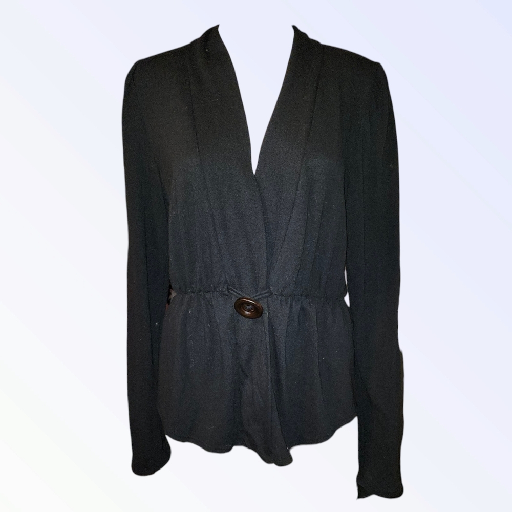 Sushiflower Black Cardigan Medium – Cottagecore Boho Minimalist Button-Up